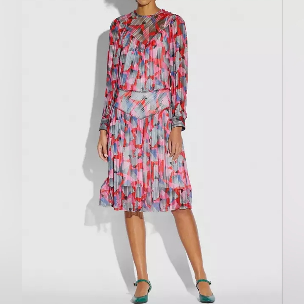 NWT COACH Bold Geo Yoke Knee length Spring Easter Dress Size 10, $595 Retail